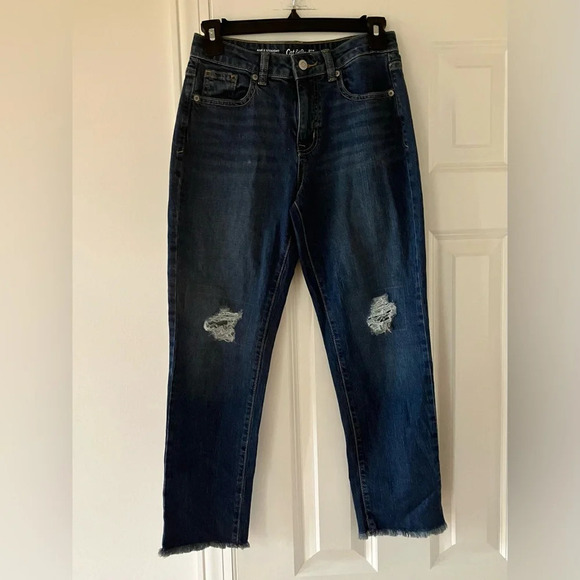 🐱 2 / $15 NWT Cat & Jack Girls High Rise Ankle Straight Stretch Distressed Jeans - Picture 1 of 6